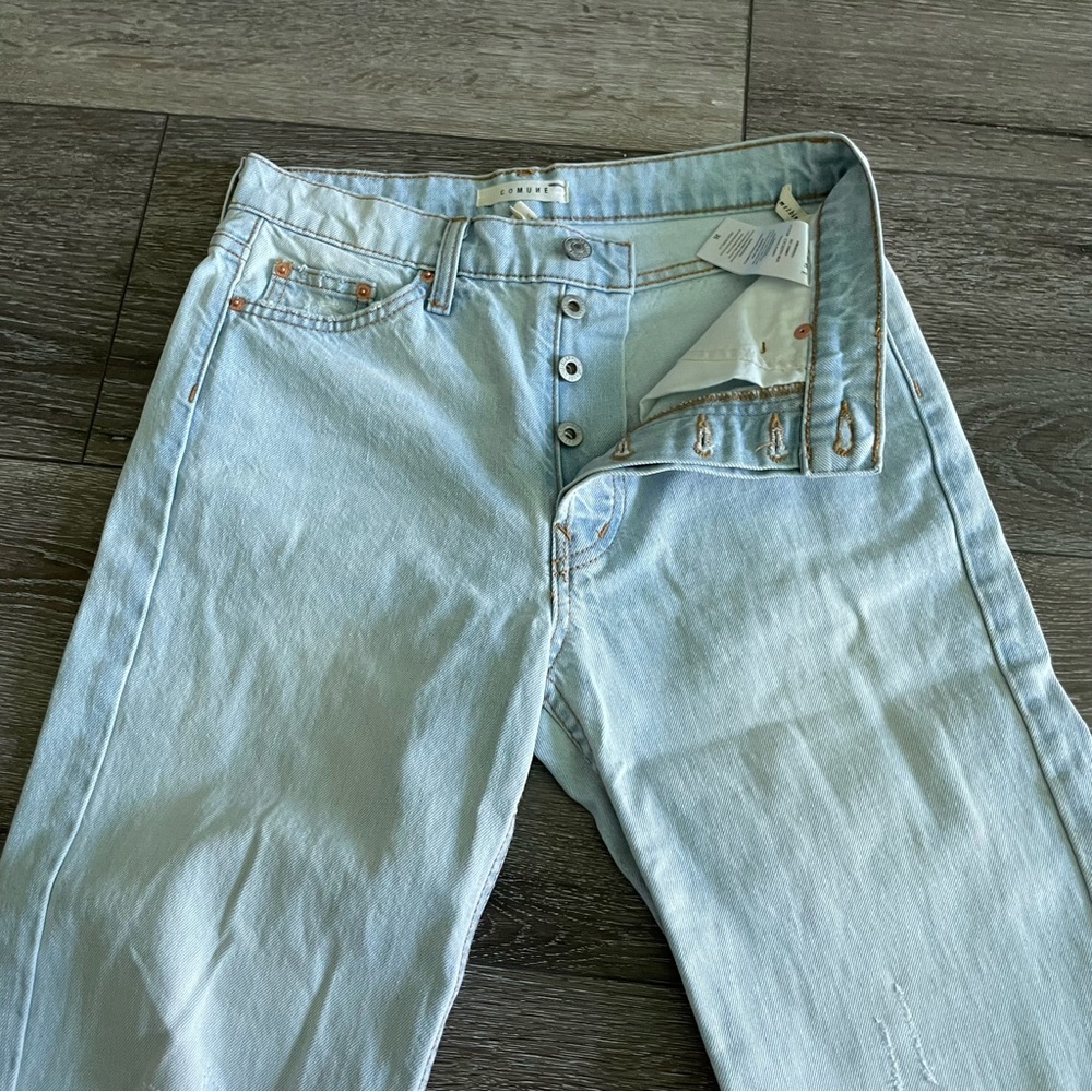 COMUNE Los Angeles Straight leg Distressed Jeans Size 26 Light Wash - Picture 7 of 10